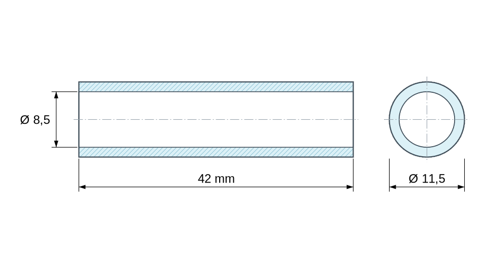 Dimensioned drawing, zinc-plated steel spacer Ø8.5x11.5 mm