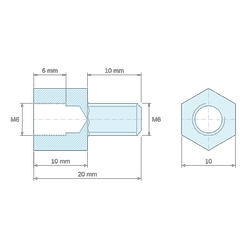 [decl 10mm / 10 mm] Entretoise hexagonale filetée mâle/femelle acier zingué M6 - 10 mm sur plats