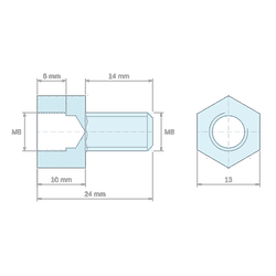 [decl 10mm / 14 mm] Entretoise hexagonale filetée mâle/femelle acier zingué M8 - 13 mm sur plats