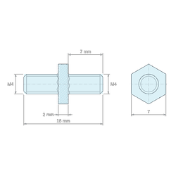 [decl 2mm / 7 mm] Entretoise hexagonale filetée mâle/mâle acier zingué M4 - 7 mm sur plats