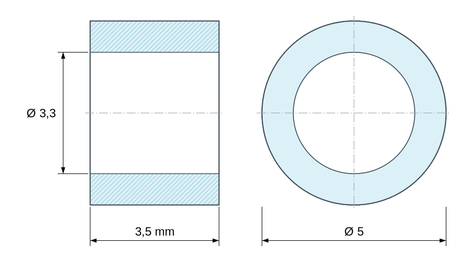 Dimensioned drawing, aluminium spacer Ø3.3x5 mm Dimensioned drawing, aluminium spacer Ø3.3x5 mm