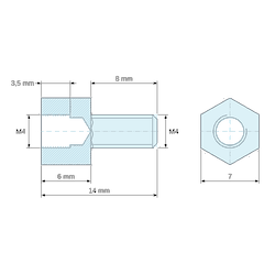[decl 6mm / 8 mm] Entretoise hexagonale filetée mâle/femelle acier inoxydable M4 - 7 mm sur plats