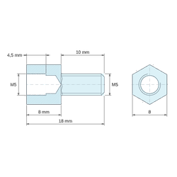 [decl 8mm / 10 mm] Entretoise hexagonale filetée mâle/femelle acier inoxydable M5 - 8 mm sur plats