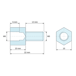 [decl 10mm / 12 mm] Entretoise hexagonale filetée mâle/femelle acier inoxydable M6 - 10 mm sur plats