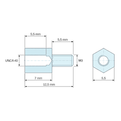 [decl 7mm / 5.5 mm] Entretoise hexagonale filetée mâle/femelle acier inoxydable UNC4-40 - 5,5 mm sur plats