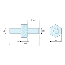 [decl 3mm / 6 mm] Entretoise hexagonale filetée mâle/mâle acier inoxydable M3 - 5,5 mm sur plats