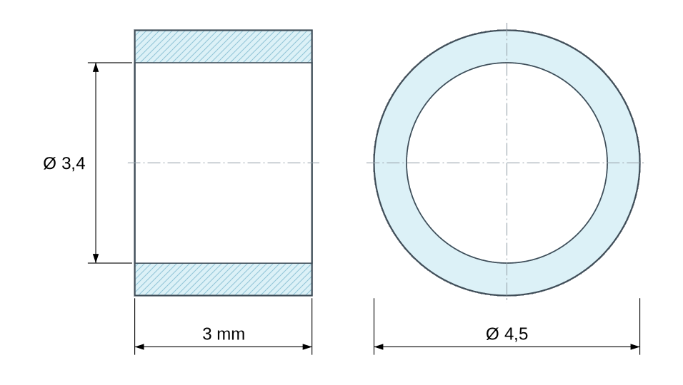 Dimensioned drawing, brass spacer Ø3.4x4.5 mm Dimensioned drawing, brass spacer Ø3.4x4.5 mm