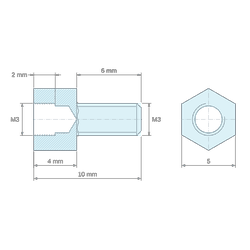 [decl 4mm / 6 mm] Entretoise hexagonale filetée mâle/femelle laiton nickelé M3 - 5 mm sur plats