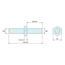 [decl 3mm / 18 mm] Entretoise hexagonale filetée mâle/mâle laiton nickelé M6 - 10 mm sur plats