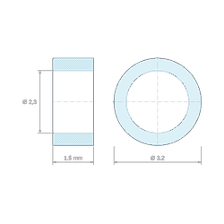 [decl 1.5mm] Entretoise lisse plastique polyamide PA6 blanc Ø2,3x3,2mm pour vis M2