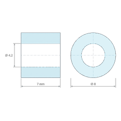 [decl 7mm] Entretoise lisse plastique polyamide PA6.6 naturel Ø4,2x8mm pour vis M4