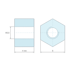 [decl 4mm] Entretoise hexagonale filetée femelle/femelle plastique polyamide renforcé brun M2.5 - 5 mm sur plats