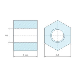 [decl 5mm] Entretoise hexagonale filetée femelle/femelle plastique polyamide renforcé M3 - 5,5 mm sur plats