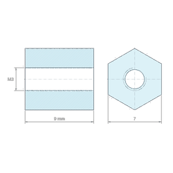 [decl 9mm] Entretoise hexagonale filetée femelle/femelle plastique polyamide renforcé M3 - 7 mm sur plats
