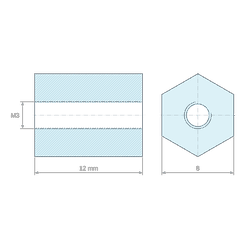 [decl 12mm] Entretoise hexagonale filetée femelle/femelle plastique polyamide renforcé M3 - 8 mm sur plats