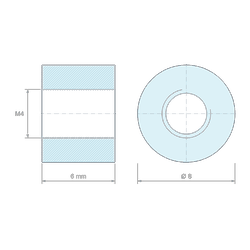 [decl 6mm] Entretoise ronde filetée femelle/femelle plastique polyamide renforcé M4 - Ø8 mm