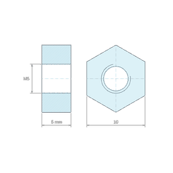 [decl 5mm] Entretoise hexagonale filetée femelle/femelle plastique polyamide renforcé M5 - 10 mm sur plats