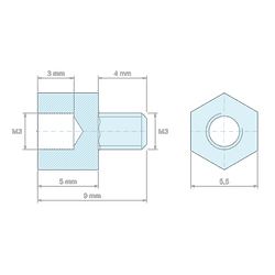[decl 5mm / 4 mm] Entretoise hexagonale filetée mâle/femelle plastique polyamide PA6.6 M3 - 5,5 mm sur plats