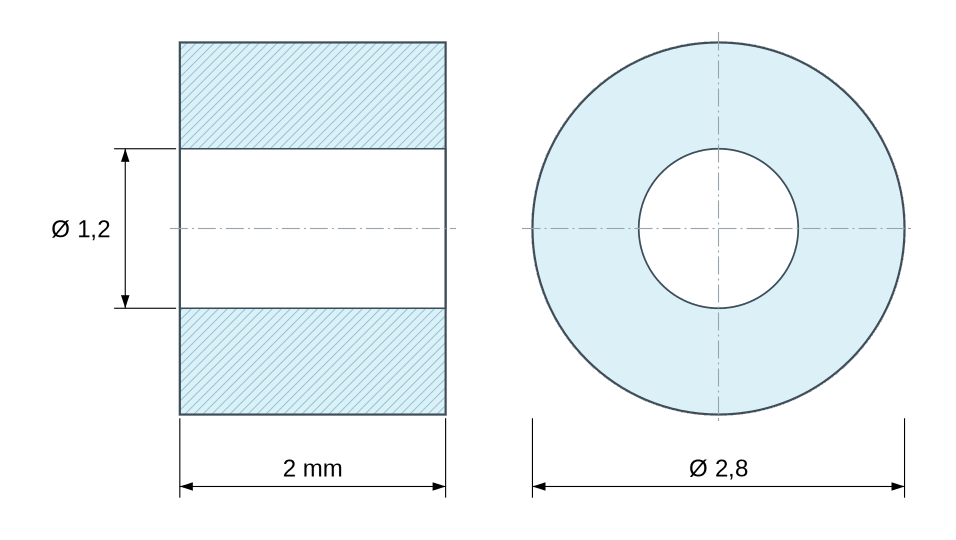 Dimensioned drawing: Plain ceramic spacer C221 Ø1.2x2.8mm