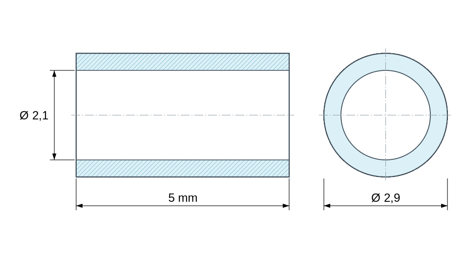 Dimensioned drawing: Plain ceramic spacer C221 Ø2.1x2.9mm