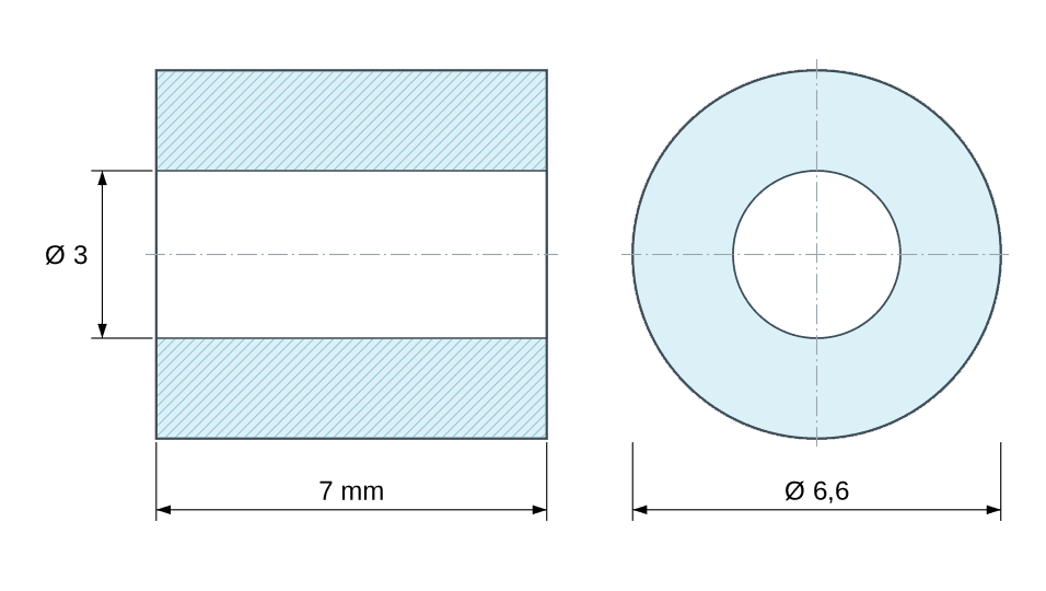Dimensioned drawing: Plain ceramic spacer C221 Ø3x6.6mm