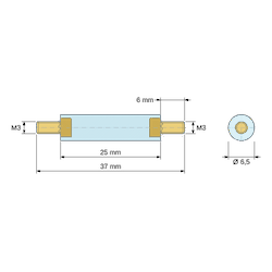 [decl 25mm] Entretoise isolante ronde filetée mâle/mâle plastique PA6.6 insert laiton M3 - Ø6,5 mm