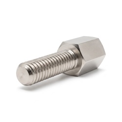 Hexagonal male/female threaded spacer leaded nickel-plated brass UNC4-40 / M2.5 - 4 mm across flats
