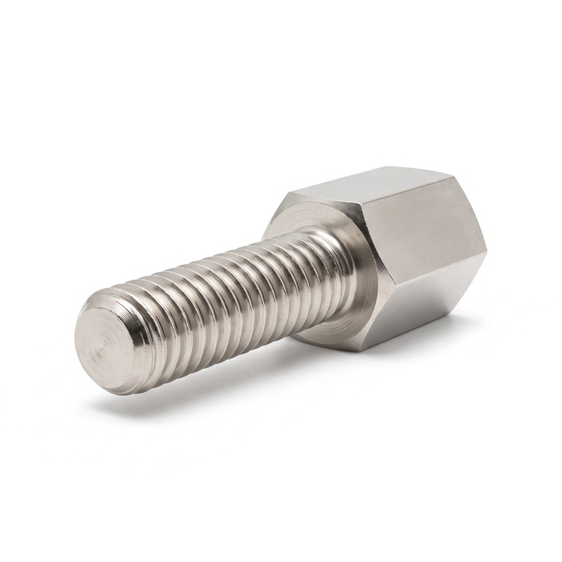 Hexagonal male/female threaded spacer leaded nickel-plated brass UNC4-40 / M2.5 - 4 mm across flats