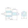 Dimensioned drawing 7 mm / 5.5 mm, Hexagonal male/female threaded spacer stainless steel UNC4-40 / M3 - 5.5 mm across flats