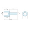 Dimensioned drawing 6 mm / 8 mm, Hexagonal male/female threaded spacer plastic polyamide PA6.6 M3 / M2.5 - 5 mm across flats