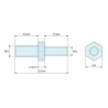 Dimensioned drawing 2 mm / 8 mm, Hexagonal male/male threaded spacer yellow zinc-plated steel M4 / M3 - 5.5 mm across flats