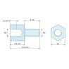 Dimensioned drawing 5.5 mm / 6 mm, Hexagonal male/female threaded spacer lead-free nickel-plated brass M3 - 5.5 mm across flats