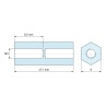 Dimensioned drawing 17.7 mm, Hexagonal female/female threaded spacer plastic glass-fibre reinforced PA6.6 polyamide UL94-V0 M3 - 6 mm across flats