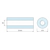 Dimensioned drawing 20 mm, Round female/female threaded spacer natural plastic glass-fibre reinforced PA6 polyamide UL94-V2 M4 - Ø8 mm