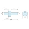 Dimensioned drawing 3 mm / 5 / 8 mm, Hexagonal male/male threaded spacer zinc-plated steel M3 - 5.5 mm across flats, 5 and 8 mm studs