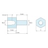Dimensioned drawing 5 mm / 6 mm, Hexagonal male/female threaded spacer lead-free zinc-plated steel M2.5 - 5 mm across flats