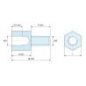 Dimensioned drawing 8 mm / 8 mm, Hexagonal male/female threaded spacer lead-free zinc-plated steel M4 - 7 mm across flats