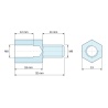 Dimensioned drawing 18 mm / 14 mm, Hexagonal male/female threaded spacer lead-free yellow zinc-plated steel M8 - 13 mm across flats