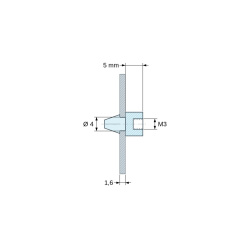Snap-in PCB support, M3 internal thread, black PA6.6 polyamide UL94-HB, PCB hole Ø4 mm, PCB 1.6 mm