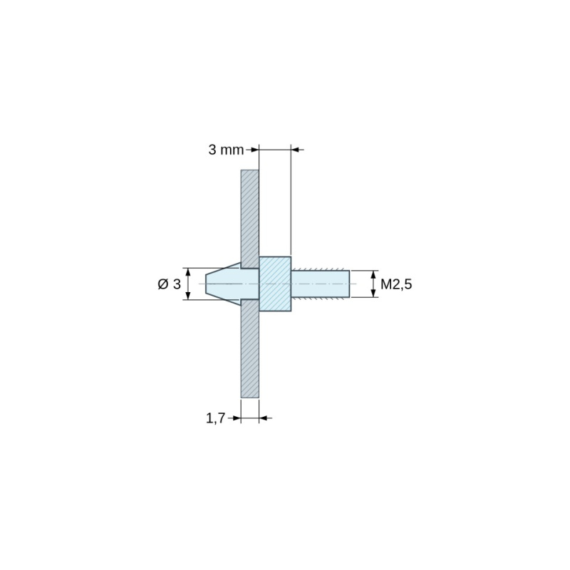 Snap-in PCB support M2.5 Plastic PA6.6