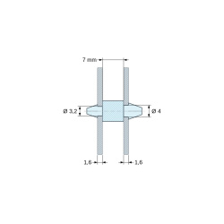 Double-snap PCB support, PA6.6 polyamide, black, UL94-HB, PCB Ø3.2/1.6 mm / CH Ø4/1.6 mm