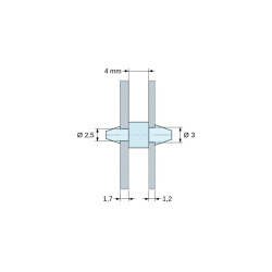 Double-snap PCB support, PA6.6 polyamide, black, UL94-HB, PCB Ø2.5/1.7 mm / CH Ø3/1.2 mm