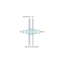Dimensioned drawing 3,5 mm, Double-snap PCB support, PA6.6 polyamide, natural, UL94-V2, PCB Ø4/1.6 mm / CH Ø4.8/0.8–2 mm
