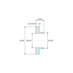 Dimensioned drawing 3 mm, Insulating flanged bushing Ø5,2x10mm, low shoulder Ø5,9mm, natural PA6 polyamide UL94-V2