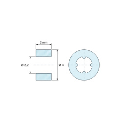 Dimensioned drawing 2 mm, Self-retaining smooth spacer, black PA6.6, UL94-V2, Ø2.2 × 4 mm, for M2 screw