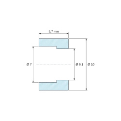 Dimensioned drawing 5,7 mm, Stepped-bore spacer, natural PA6.6, UL94-V2, Ø6.1 × 10 mm, for M6 screw