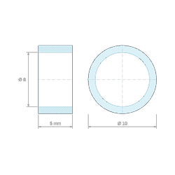 Чертеж с размери 5 mm, Гладък алуминиев дистанционер Ø8x10mm за винт M8