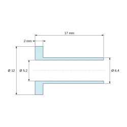 Чертеж с размери 17 mm, Изолационна втулка с фланец Ø5,2x12mm, високо рамо Ø6,4mm, черен полиамид PA6.6, подсилен със стъклени влакна UL94-HB