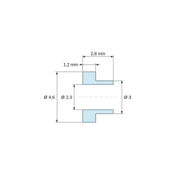 Чертеж с размери 2,8 mm, Изолационна втулка с фланец Ø2,3x4,6mm, ниско рамо Ø3mm, естествен полиамид PA6.6 UL94-V2