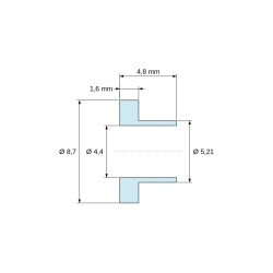 Чертеж с размери 4,8 mm, Изолационна втулка с фланец Ø4,4x8,7mm, ниско рамо Ø5,21mm, естествен полиамид PA6.6 UL94-V2
